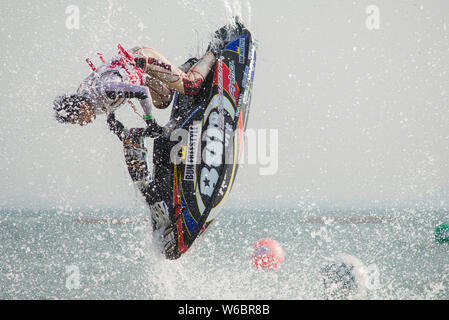 Pattaya, Thailand - December 9, 2017: Norio Fukada from Japan during his performance at the freestyle competition during the International Jet Ski Wor Stock Photo