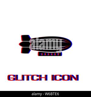 Airship zeppelin icon flat. Simple pictogram - Glitch effect. Vector illustration symbol Stock Vector