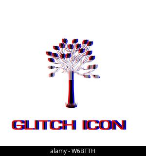 Decorative tree icon flat. Simple pictogram - Glitch effect. Vector illustration symbol Stock Vector