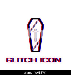 Coffin icon flat. Simple pictogram - Glitch effect. Vector illustration symbol Stock Vector