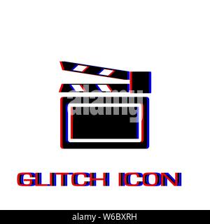 Clapboard icon flat. Simple pictogram - Glitch effect. Vector illustration symbol Stock Vector
