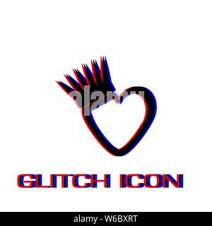 Heart crown icon flat. Simple pictogram - Glitch effect. Vector illustration symbol Stock Vector