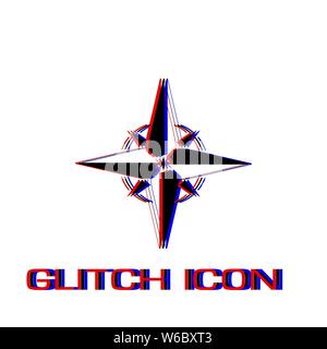 Compass, windrose icon flat. Simple pictogram - Glitch effect. Vector illustration symbol Stock Vector