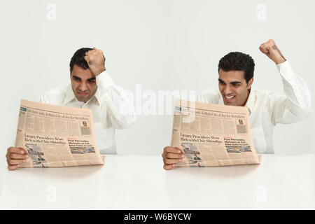 Multiple images of a businessman with different expressions Stock Photo