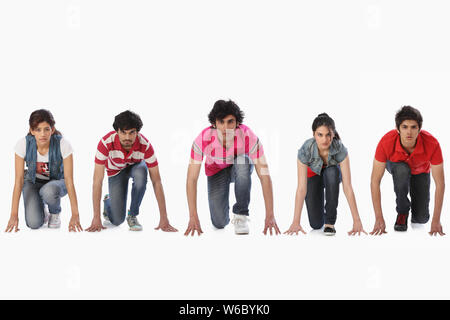 Runners in starting position Stock Photo