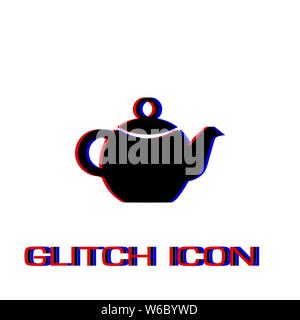 Kettle for tea icon flat. Simple pictogram - Glitch effect. Vector illustration symbol Stock Vector