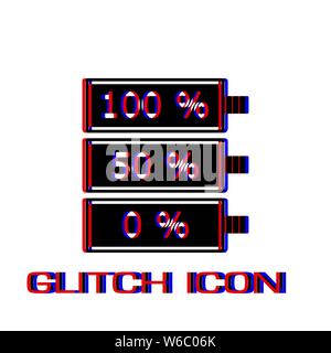 Battery icon flat. Simple pictogram - Glitch effect. Vector illustration symbol Stock Vector