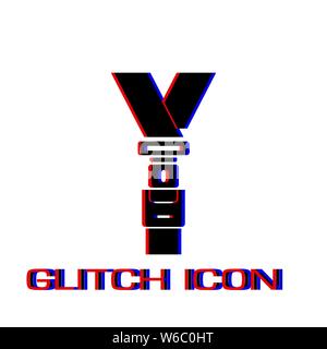 Safety belt icon flat. Simple pictogram - Glitch effect. Vector illustration symbol Stock Vector