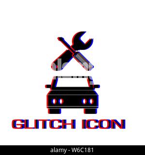 Car service icon flat. Simple pictogram - Glitch effect. Vector illustration symbol Stock Vector