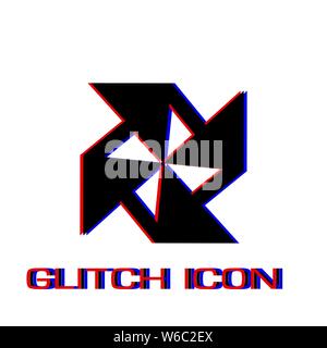 Paper windmill icon flat. Simple pictogram - Glitch effect. Vector illustration symbol Stock Vector