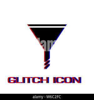 Funnel icon flat. Simple pictogram - Glitch effect. Vector illustration symbol Stock Vector