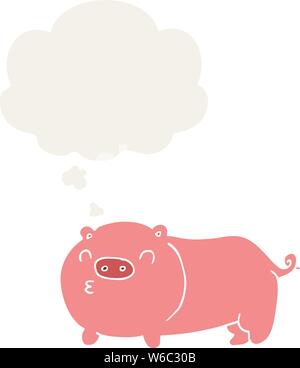 cartoon pig with thought bubble in retro style Stock Vector