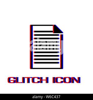 Document icon flat. Simple pictogram - Glitch effect. Vector illustration symbol Stock Vector