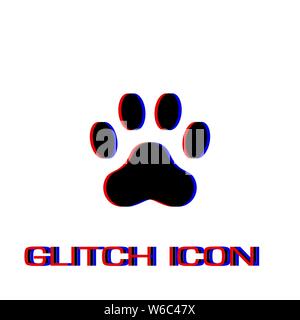 Paw icon flat. Simple pictogram - Glitch effect. Vector illustration symbol Stock Vector