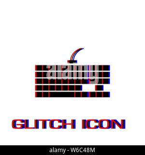 Slim computer keyboard icon flat. Simple pictogram - Glitch effect. Vector illustration symbol Stock Vector