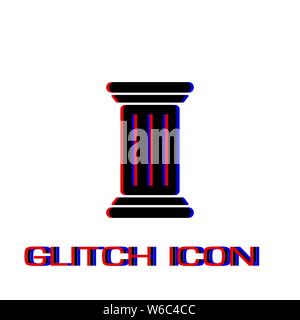 Antique Column icon flat. Simple pictogram - Glitch effect. Vector illustration symbol Stock Vector
