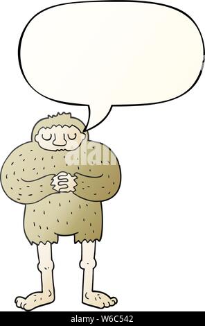 cartoon bigfoot with speech bubble in smooth gradient style Stock Vector
