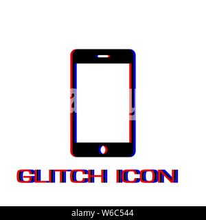 Mobile Phone icon flat. Simple pictogram - Glitch effect. Vector illustration symbol Stock Vector