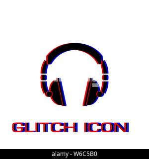 Headphone icon flat. Simple pictogram - Glitch effect. Vector illustration symbol Stock Vector