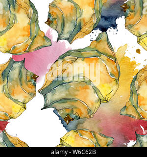 Watercolor sea shell seamless pattern. Hand drawn seashells texture