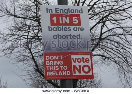 Anti-abortion placard on display in Ireland during 8th Amendment repeal campaign Stock Photo