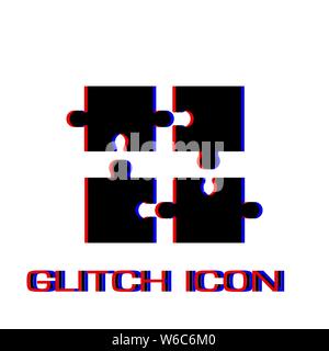 Puzzle icon flat. Simple pictogram - Glitch effect. Vector illustration symbol Stock Vector