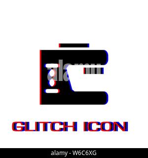 Sewing machine icon flat. Simple pictogram - Glitch effect. Vector illustration symbol Stock Vector