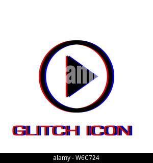 Play icon flat. Simple pictogram - Glitch effect. Vector illustration symbol Stock Vector