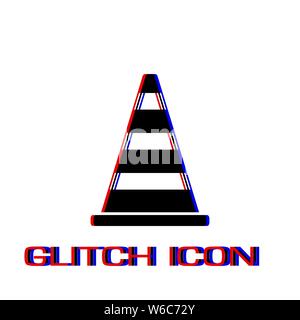 Traffic cone icon flat. Simple pictogram - Glitch effect. Vector illustration symbol Stock Vector
