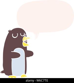 cartoon penguin with speech bubble in retro style Stock Vector