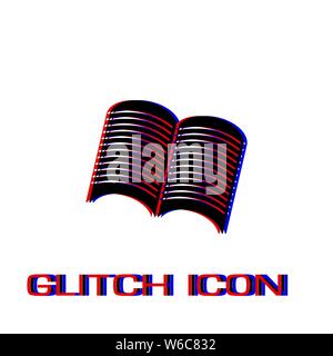 Open newspaper icon flat. Simple pictogram - Glitch effect. Vector illustration symbol Stock Vector