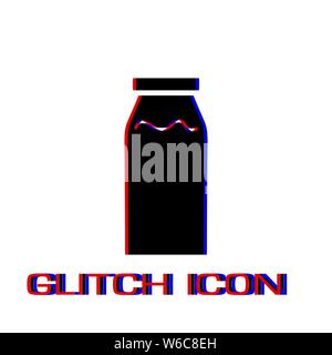 Milk bottle icon flat. Simple pictogram - Glitch effect. Vector illustration symbol Stock Vector
