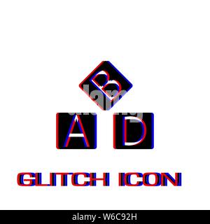 Alphabet cubes icon flat. Simple pictogram - Glitch effect. Vector illustration symbol Stock Vector