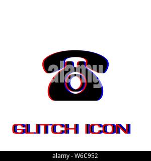 Old phone icon flat. Simple pictogram - Glitch effect. Vector illustration symbol Stock Vector