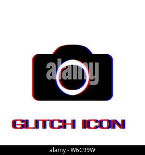 Camera icon flat. Simple pictogram - Glitch effect. Vector illustration symbol Stock Vector