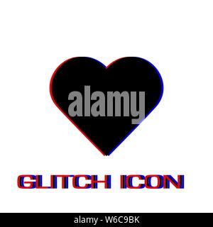 Heart icon flat. Simple pictogram - Glitch effect. Vector illustration symbol Stock Vector