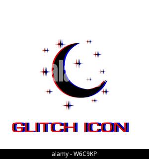 Night icon flat. Simple pictogram - Glitch effect. Vector illustration symbol Stock Vector