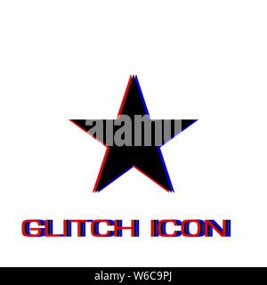Star icon flat. Simple pictogram - Glitch effect. Vector illustration symbol Stock Vector