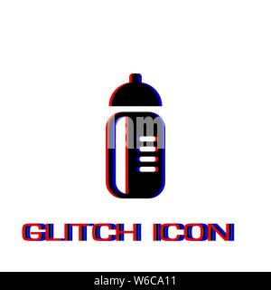 Sports water bottle icon flat. Simple pictogram - Glitch effect. Vector illustration symbol Stock Vector