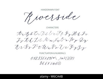 Riverside - handwritten Script font. Hand drawn brush style modern calligraphy cursive typeface. Vector Brush type set. Stock Vector