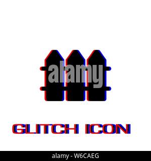 Fence icon flat. Simple pictogram - Glitch effect. Vector illustration symbol Stock Vector