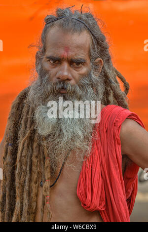 Portrait of a naga Sadhu during Kumbh Mela at Trimbakeshwar,nasik,India,Asia Stock Photo