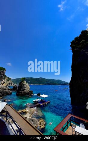 La Grotta Beach Bar,Paleokastritsa,Corfu,Greece Stock Photo