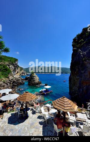 La Grotta Beach Bar,Paleokastritsa,Corfu,Greece Stock Photo