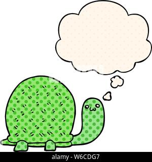 cute cartoon turtle with thought bubble in comic book style Stock Vector