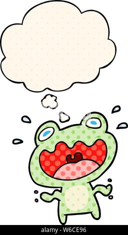 cartoon frog frightened with thought bubble in comic book style Stock Vector