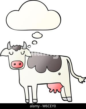 cartoon cow with thought bubble in smooth gradient style Stock Vector