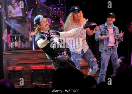 New York City, United States. 01st Aug, 2019. Mitchell Jarvis takes a bow at the special 'Rock of Ages' - 'Yankees Night' curtain call in New York. Credit: SOPA Images Limited/Alamy Live News Stock Photo