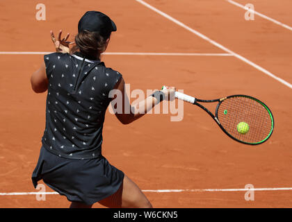 Polish player Iga Swiatek playing a forehand shot in French Open 2019  tournament, Paris, France Stock Photo