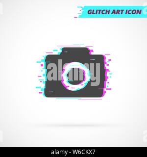 Photo Camera Glitch Art Vector Icon. Stock Vector